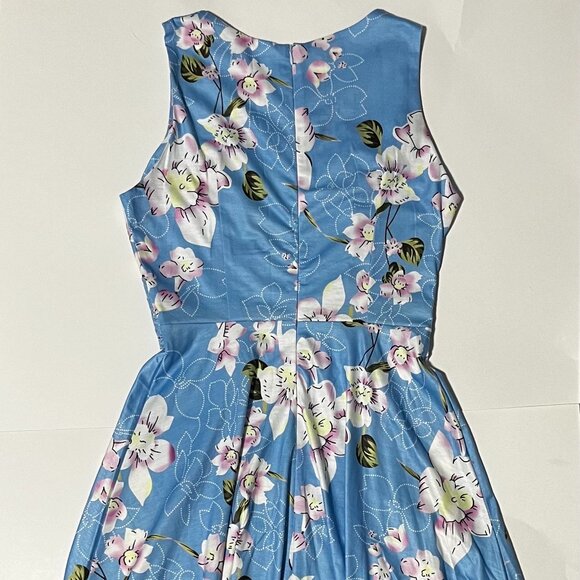 Blue Floral Midi Dress (M) - Picture 4 of 6